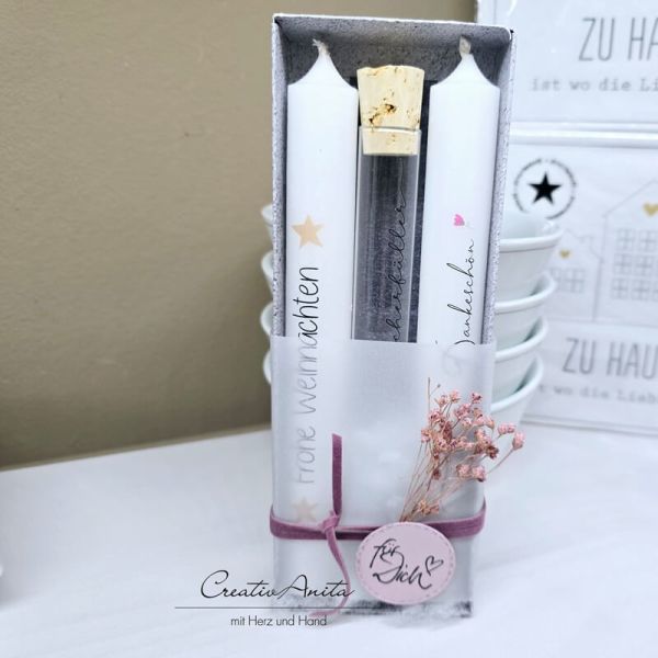 Wunscherfüller mit Kerzen als Geschenk verpackt - rosa